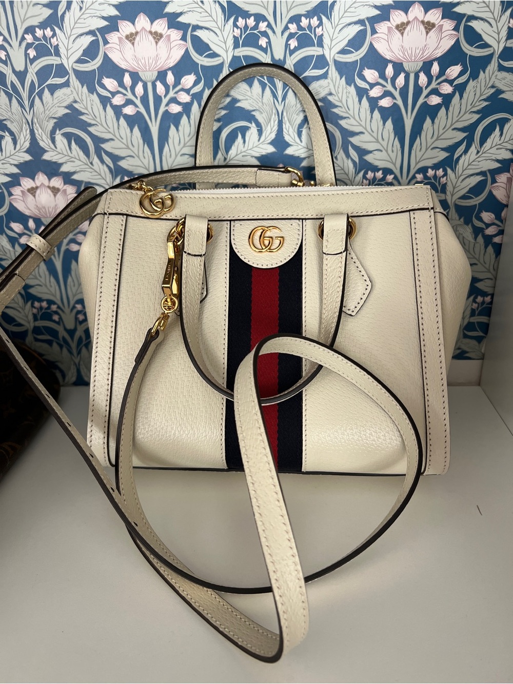 Gucci Ophidia Leather Top-Handle Shoulder Bag with Web Stripe